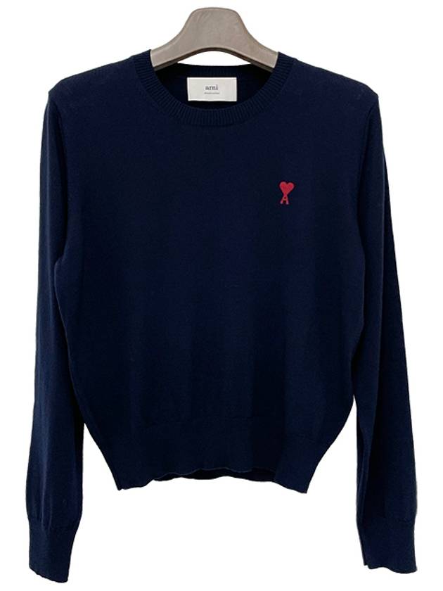 Heart Logo Crew Neck Merino Wool Knit Top Blue - AMI - BALAAN 2