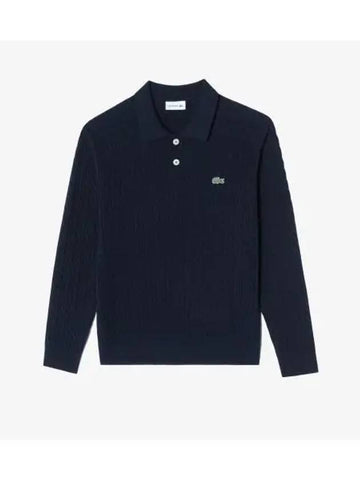 Men s Cable Sweater Polo Navy - LACOSTE - BALAAN 1