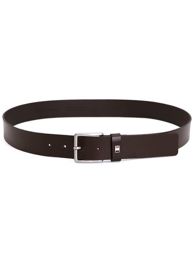 Signature Stripe Silver Buckle Logo Leather Belt Dark Brown - HUGO BOSS - BALAAN 3