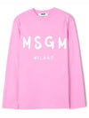 Milano Brushed Logo Cotton Long Sleeve T-Shirt Pink - MSGM - BALAAN 2