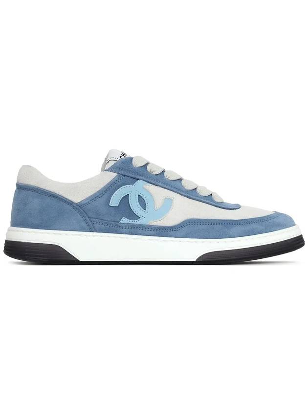 CC Logo Suede Low-Top Sneakers Blue White - CHANEL - BALAAN 1