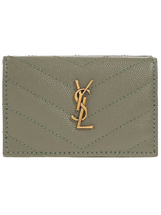 Monogram Quilting Leather Half Wallet Green - SAINT LAURENT - BALAAN 1