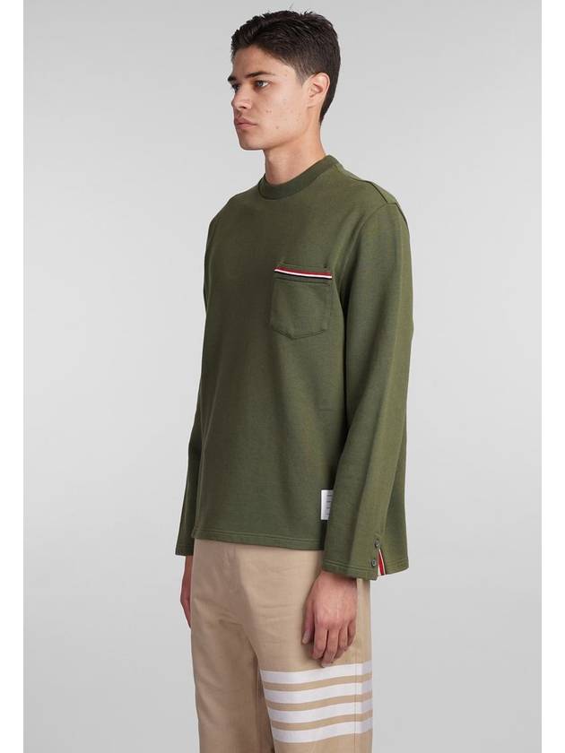 Crew neck long sleeve t shirt olive green - THOM BROWNE - BALAAN 5