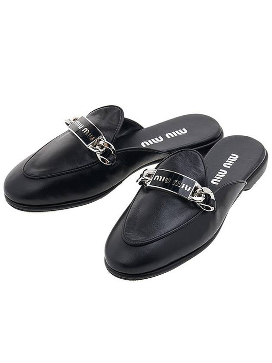 Logo Leather Bloafers Black - MIU MIU - BALAAN 2