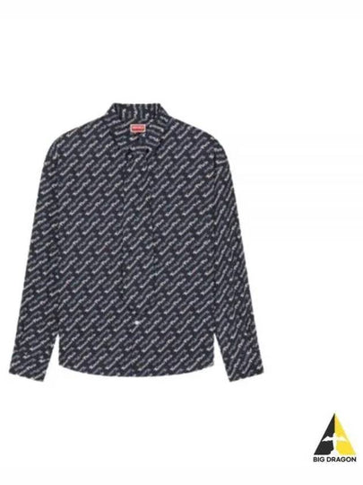 Verdy Monogram Print Allover Cotton Long Sleeve Shirt Navy - KENZO - BALAAN 2