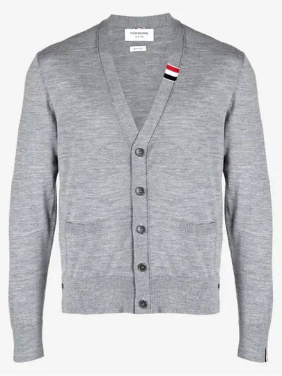 Men's Jersey Stitch V-Neck Cardigan Light Grey - THOM BROWNE - BALAAN 2