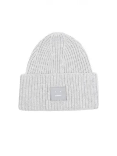 Face Patch Ribbed Wool Beanie Grey - ACNE STUDIOS - BALAAN 2