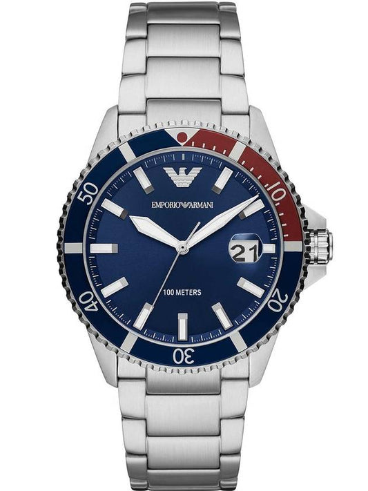 Classic Blue Dial Metal Watch Silver - EMPORIO ARMANI - BALAAN.