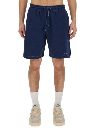 Embroidered Logo Cotton Track Shorts Navy - MSGM - BALAAN 2