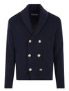 Men's Gold Button Double Breasted Cardigan Blue - BRUNELLO CUCINELLI - BALAAN 2