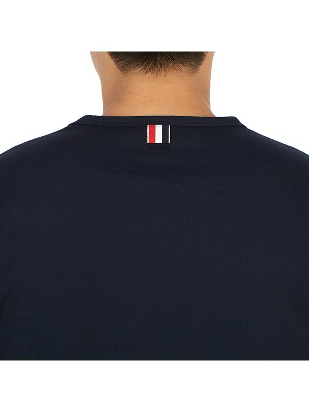 Men's Medium Weight Jersey Tipped Pocket Crewneck Short Short Sleeve T-Shirt Navy - THOM BROWNE - BALAAN 8