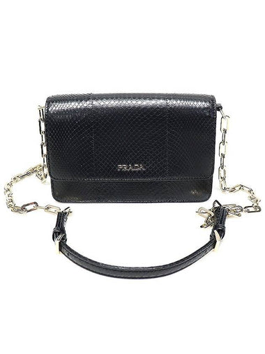 BT1045 Black Python Gold Chain WOC Flap Cross Bag - PRADA - BALAAN 1