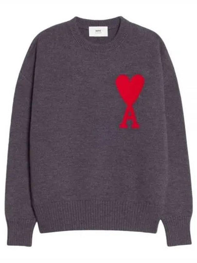 Big Heart Logo Wool Knit Top Grey - AMI - BALAAN 2