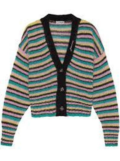 Logo V-neck Stripe Cardigan - GANNI - BALAAN 2