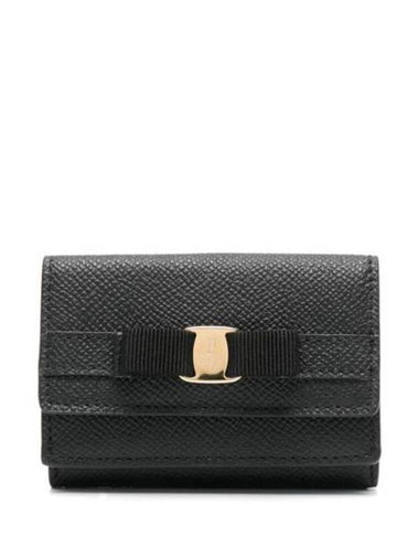 Vara Bow Compact Half Wallet Black - SALVATORE FERRAGAMO - BALAAN 1