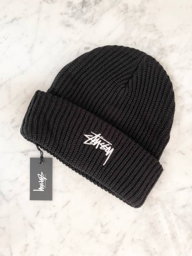 Logo Stock Cuff Beanie Black - STUSSY - BALAAN 4