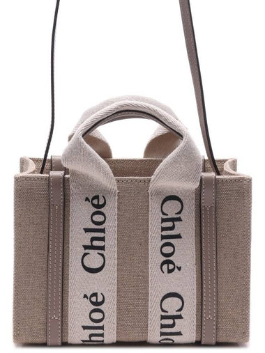 Woody Linen Canvas Calfskin Tote Bag Grey - CHLOE - BALAAN 2