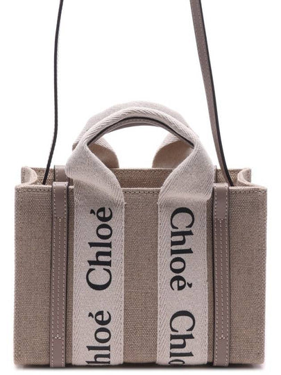 Woody Linen Canvas Calfskin Tote Bag Grey - CHLOE - BALAAN 3