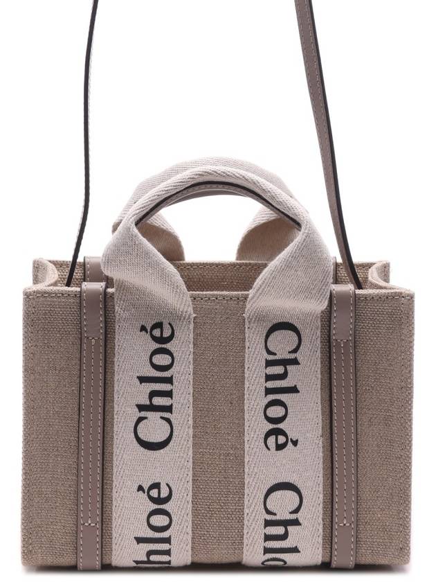 Woody Linen Canvas Calfskin Tote Bag Grey - CHLOE - BALAAN 3