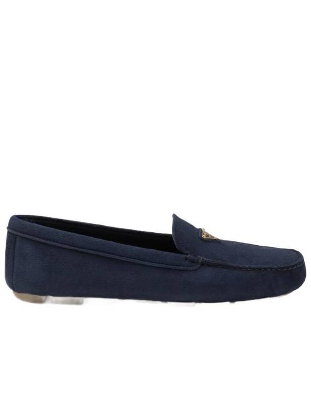 Triangle Logo Suede Driving Shoes Navy - PRADA - BALAAN 1