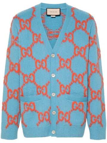 GG Intarsia Wool Cardigan Orange Light Blue - GUCCI - BALAAN 1