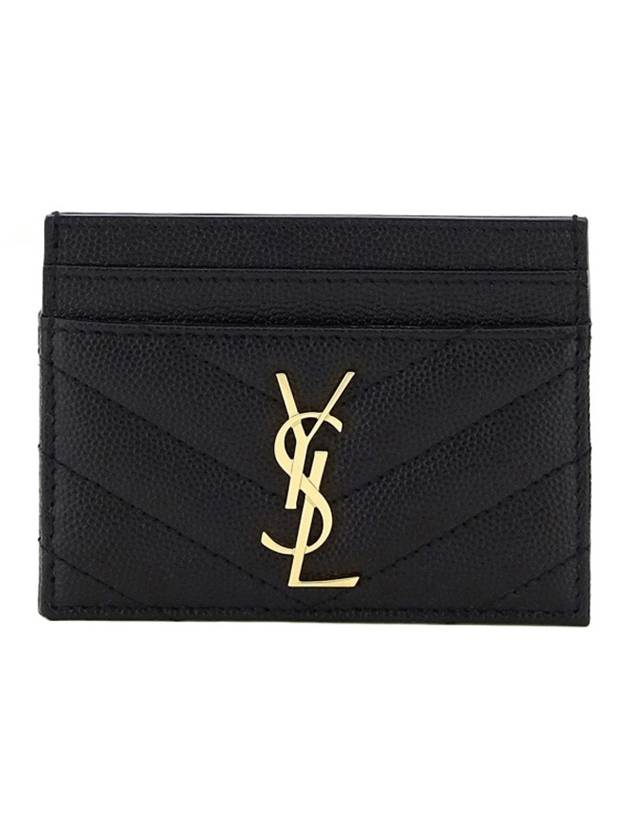 Gold Matelasse Caviar Leather Card Wallet Black - SAINT LAURENT - BALAAN 2