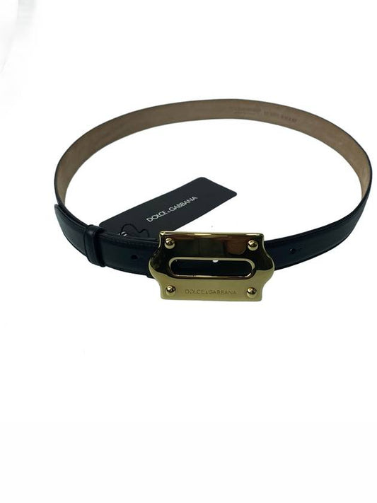 Gold Buckle Skinny Belt Black - DOLCE&GABBANA - BALAAN 2