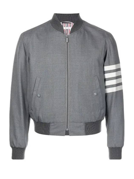 Diagonal Striped Knit Rib Blouson Bomber Jacket Grey - THOM BROWNE - BALAAN 2