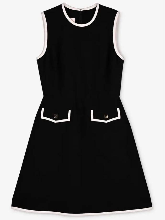 Women's Crepe Couture Stud Midi Dress Black - VALENTINO - BALAAN 3