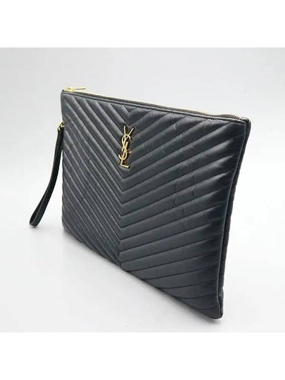 440222 Black color chevron quilted matelass YSL monogram clutch - SAINT LAURENT - BALAAN 2