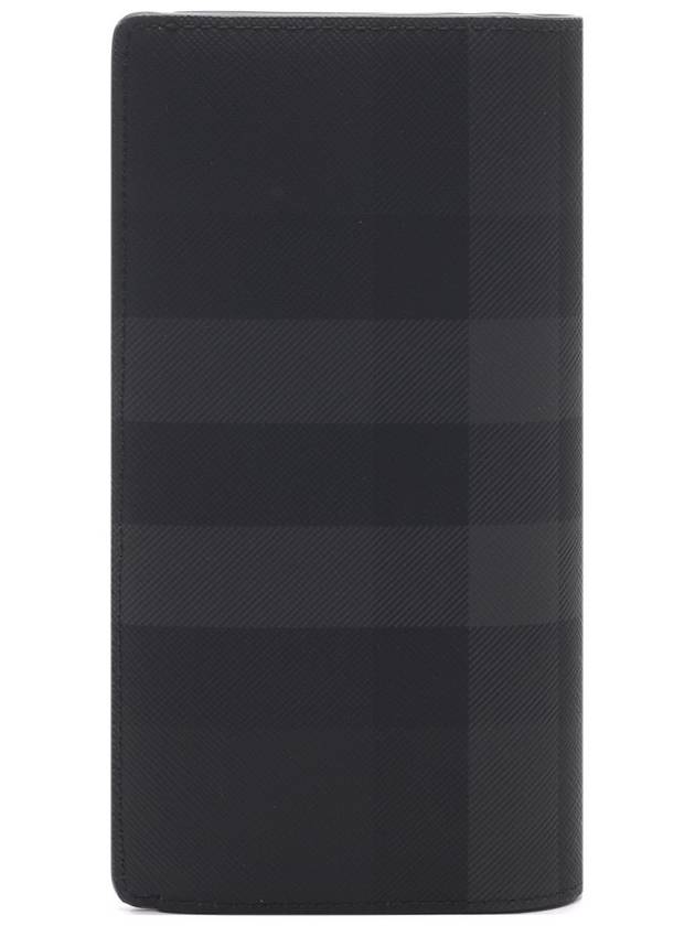 Logo Checked Leather Long Wallet Charcoal - BURBERRY - BALAAN 5