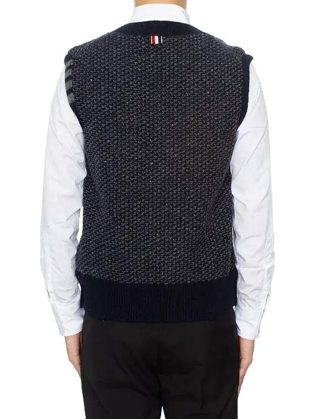 Mohair Tweed 4-Bar V Neck Vest Navy - THOM BROWNE - BALAAN 6