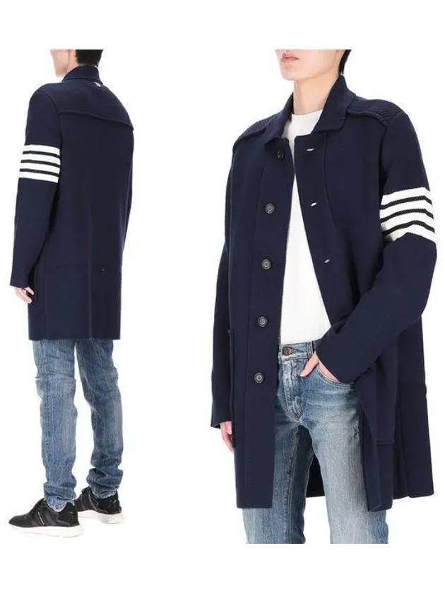 Cotton Cashmere Interlock 4-Bar Polo Collar Overcoat Navy - THOM BROWNE - BALAAN 2