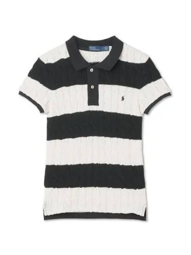 W cable knit short sleeve shirt black - POLO RALPH LAUREN - BALAAN 2