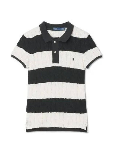 30 Paid W Cable Knit Short Sleeve Shirt Black - POLO RALPH LAUREN - BALAAN 1