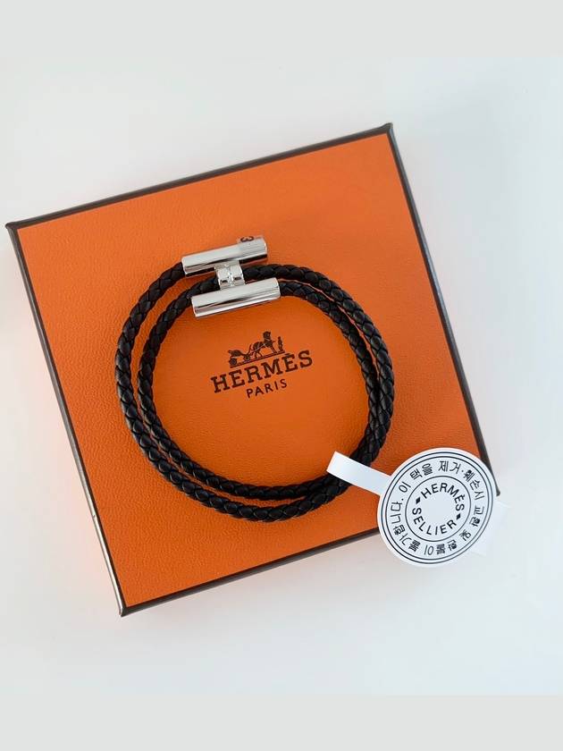 Tunis Tresse Palladium Bracelet Noir - HERMES - BALAAN 3