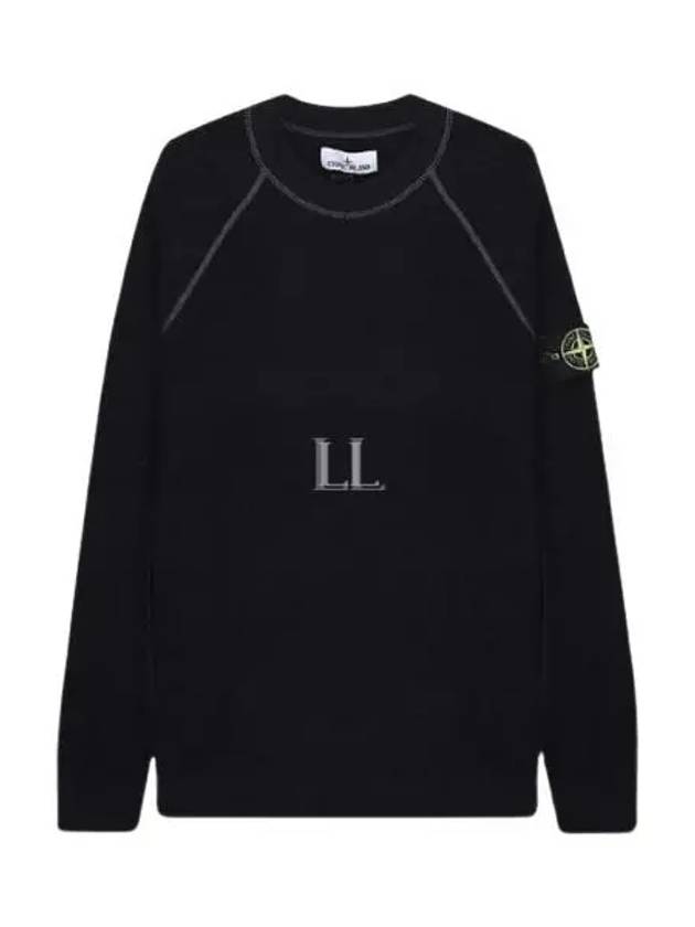 Raw Cotton Badge Crew Neck Knit Top Black - STONE ISLAND - BALAAN 2