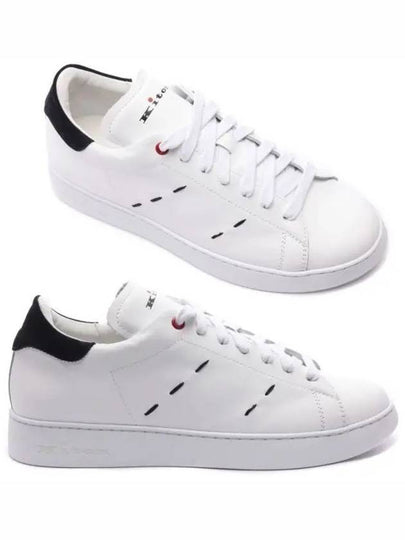 Stitched Leather Low Top Sneakers White Black - KITON - BALAAN 2