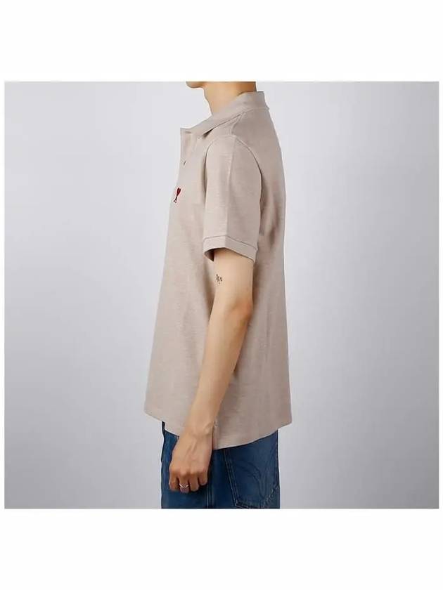 Men's Heart Logo Polo Shirt Beige - AMI - BALAAN 4