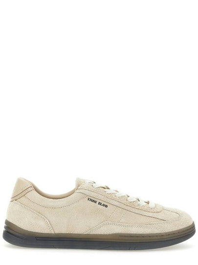 Logo Suede Low Top Sneakers Cream - STONE ISLAND - BALAAN 2