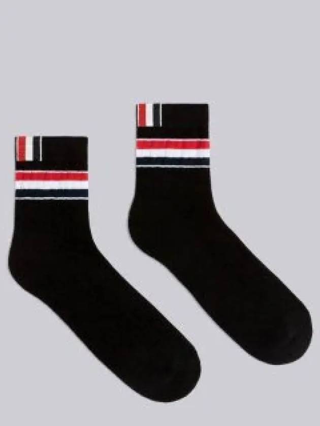 Men's Trimmed Ribbed Cotton Ankle Socks Black - THOM BROWNE - BALAAN 2