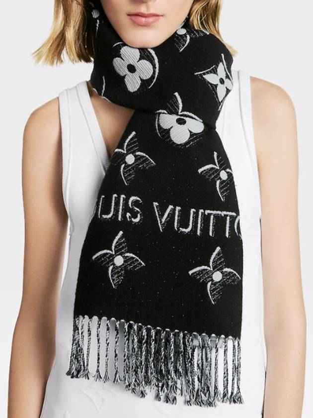 LV Essential Monogram Shine Wool Scarf Black - LOUIS VUITTON - BALAAN 4