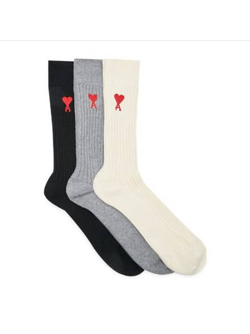 Heart Embroidery Logo 3EA Socks BFUSC606 971 - AMI - BALAAN 1