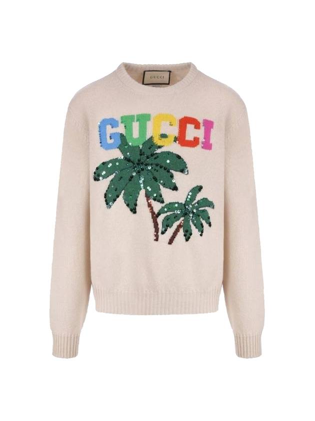 Logo Print Wool Knit Top Beige - GUCCI - BALAAN 1