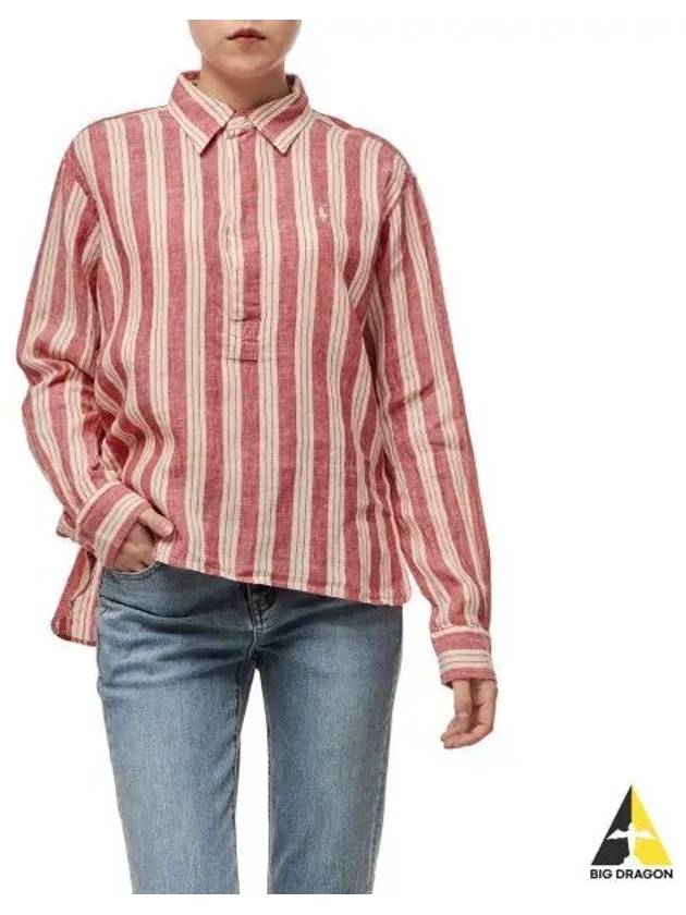 W Plaid Linen Pullover Shirt Pink - POLO RALPH LAUREN - BALAAN 1