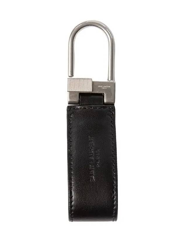 Silver Hardware Mini Monogram Leather Key Holder Black - SAINT LAURENT - BALAAN 5