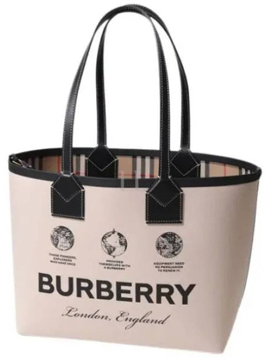 Prorsum Label Print Small London Cotton Leather Tote Bag Beige - BURBERRY - BALAAN 2