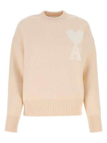 Big Heart Logo Wool Knit Top Vanilla White - AMI - BALAAN 1