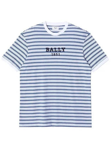 MOU02V 7S319 I5H1 Logo Embroidered Striped Men s Short Sleeve Tee - BALLY - BALAAN 1