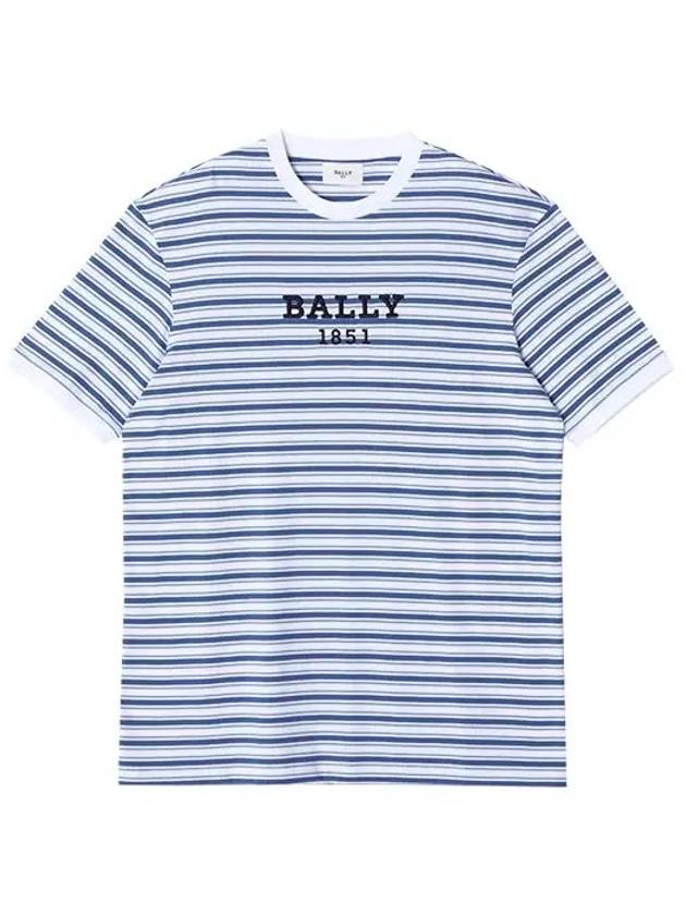 MOU02V 7S319 I5H1 Logo Embroidered Striped Men s Short Sleeve Tee - BALLY - BALAAN 3